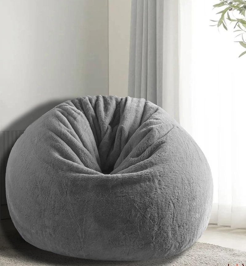 Mollismoons Mollismoons Bean Bag Fur Bean Bag Grey Bean Bag Furry Very Attractive Bean Bag Sofa Grey Color Bean Bag XXXL Filled with Beans