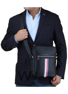 Tommy Hilfiger Plus Black Leather Tommy Hilfiger Flag Crossbody Messenger Mens Bag  - Image 2