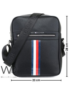 Tommy Hilfiger Plus Black Leather Tommy Hilfiger Flag Crossbody Messenger Mens Bag  - Image 3