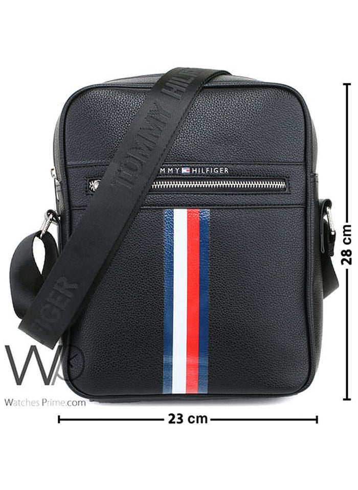 Tommy Hilfiger Plus Black Leather Tommy Hilfiger Flag Crossbody Messenger Mens Bag  - Image 3