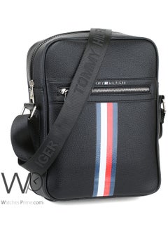 Tommy Hilfiger Plus Black Leather Tommy Hilfiger Flag Crossbody Messenger Mens Bag  - Image 4