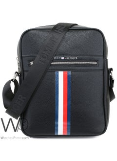 Tommy Hilfiger Plus Black Leather Tommy Hilfiger Flag Crossbody Messenger Mens Bag  - Image 1