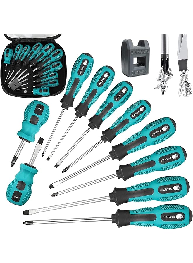 promass 10pcs Precision Screwdriver Set, Phillips & Slotted Head Tips Magnetic Screwdriver Set, Heavy Duty Magnetic Screwdriver with 5 Flat & 5 Cross Head Screwdriver, Durable Tools - Image 1