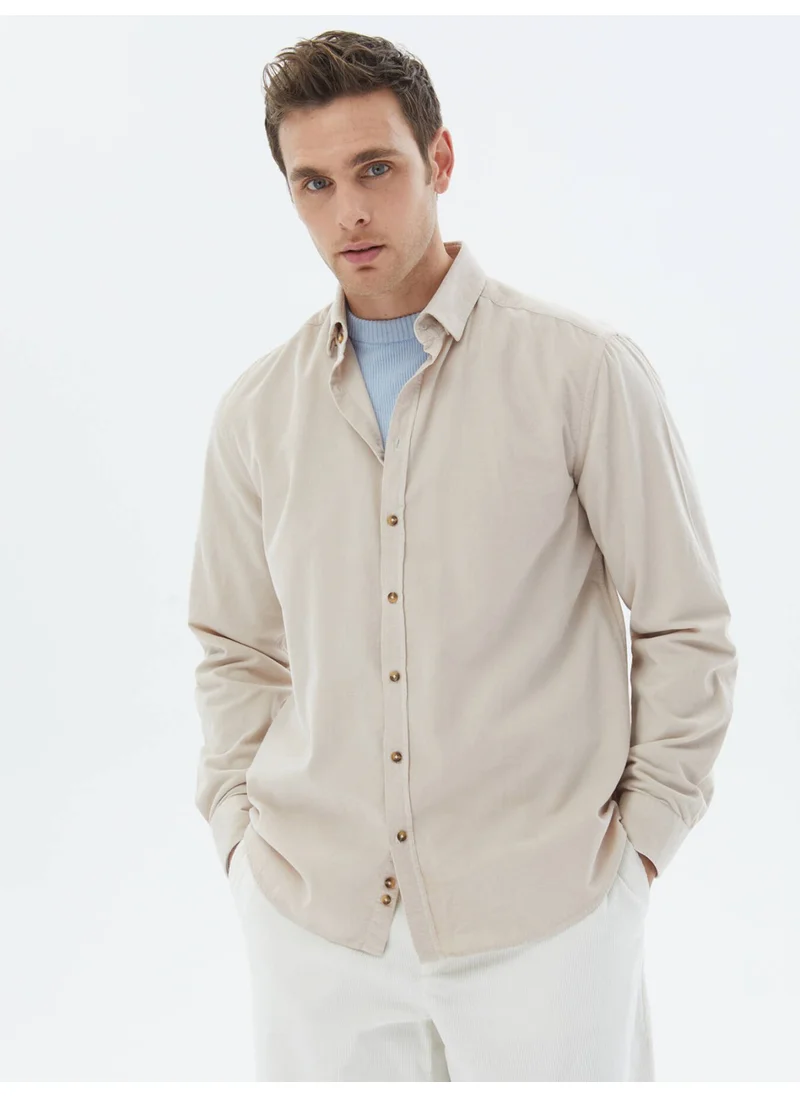 Kip Beige Corduroy Regular Fit Woven Velvet Casual 100% Cotton Shirt