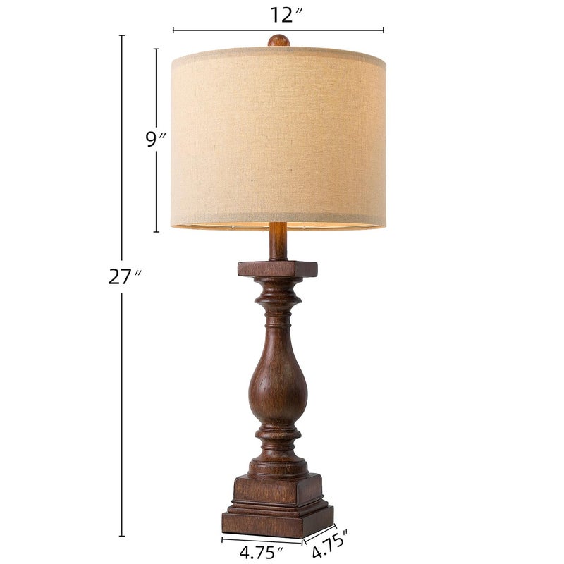 BOBOMOMO 27" Farmhouse Living Room Lamps with USB-A +C Ports, Vintage Rustic Bedside Night Stand Lamps Set of 2, Linen Shade, Retro Side Table Lamps for Living Room, Bedroom, Office, Home Decor - Image 4