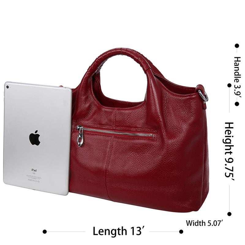 Iswee Luxury Designer Handbags for Women Shoulder Bags Satchel Soft Leather Purse Crossbody Bags Large Hobo Tote Bag Red(Wine) - Image 4