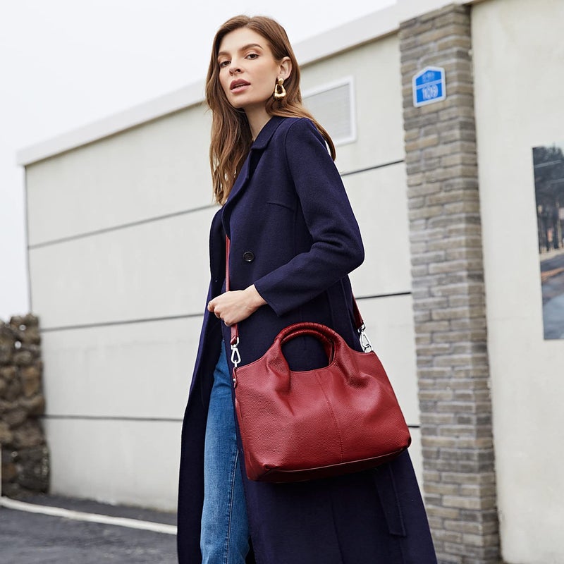 Iswee Luxury Designer Handbags for Women Shoulder Bags Satchel Soft Leather Purse Crossbody Bags Large Hobo Tote Bag Red(Wine) - Image 3