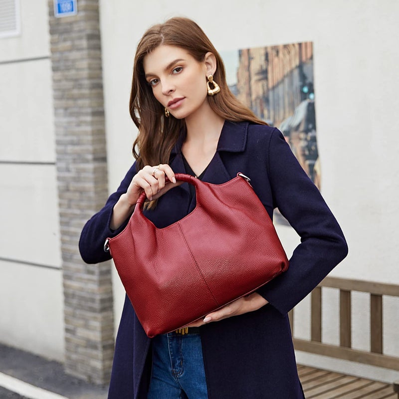 Iswee Luxury Designer Handbags for Women Shoulder Bags Satchel Soft Leather Purse Crossbody Bags Large Hobo Tote Bag Red(Wine) - Image 2