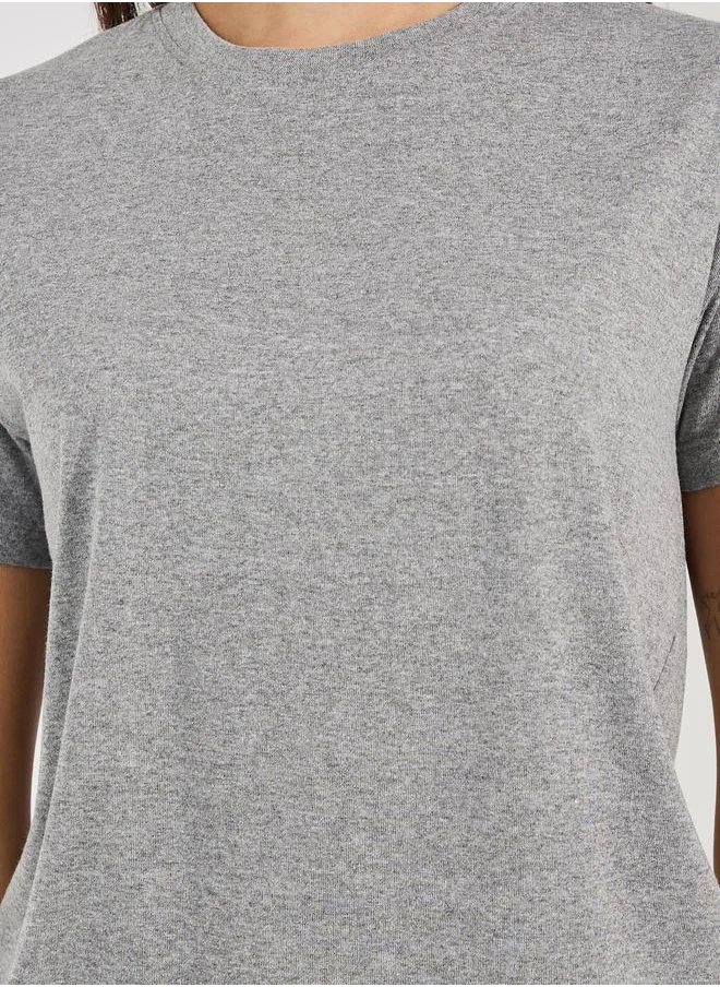 Styli Solid Cotton T-Shirt & Straight Pyjama Set
