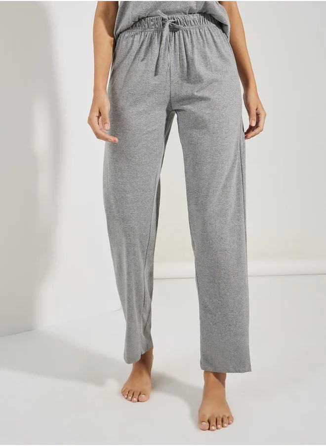 Styli Solid Cotton T-Shirt & Straight Pyjama Set