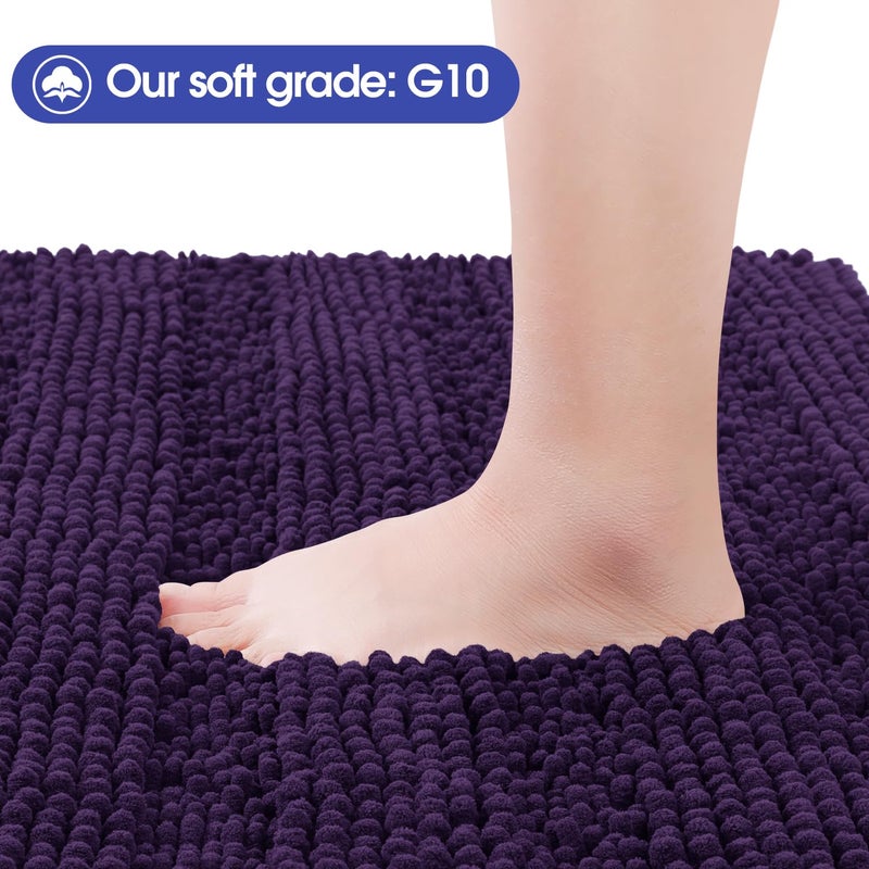 ACCUMTEK Striped Eggplant Purple Bathroom Rug Set 3 Pieces Ultra Soft, Non Slip Chenille Bath Carpet, Absorbent Plush Shaggy Bath Mats for Bathroom, Toilet, Bedroom, Kitchen - Image 2
