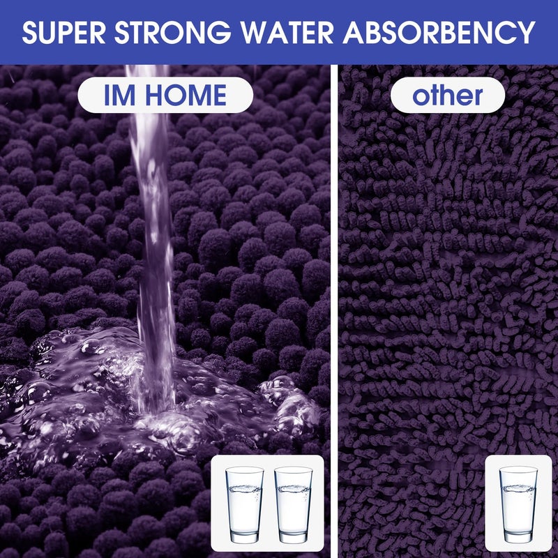 ACCUMTEK Striped Eggplant Purple Bathroom Rug Set 3 Pieces Ultra Soft, Non Slip Chenille Bath Carpet, Absorbent Plush Shaggy Bath Mats for Bathroom, Toilet, Bedroom, Kitchen - Image 3