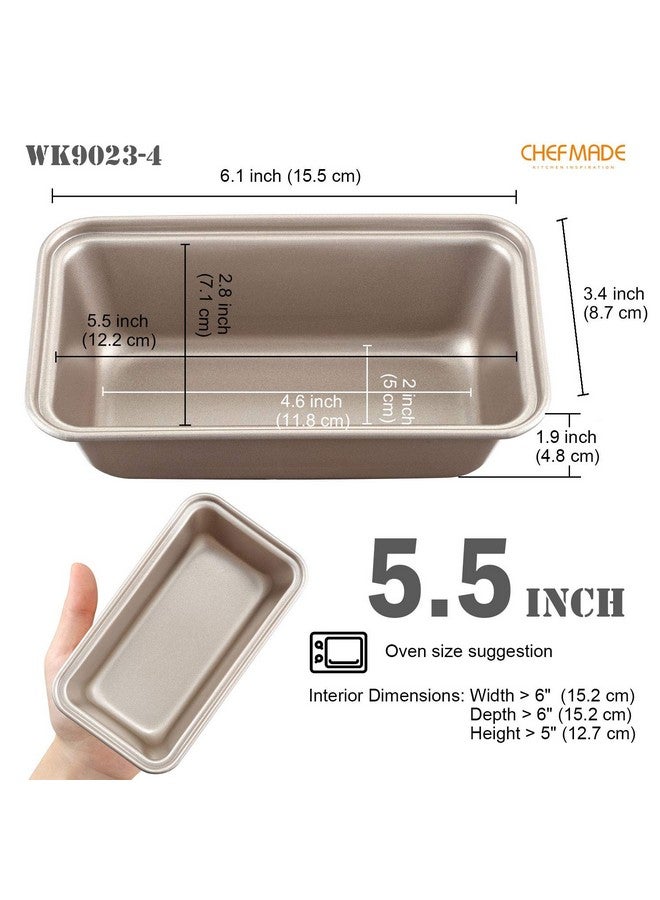 شيف ميد مجموعة صواني رغيف صغيرة مقاس 5.5 بوصة، 4 قطع مستطيلة غير لاصقة من الخبز والكعك للفرن والخبز الفوري (ذهبي شامبانيا) - Image 2