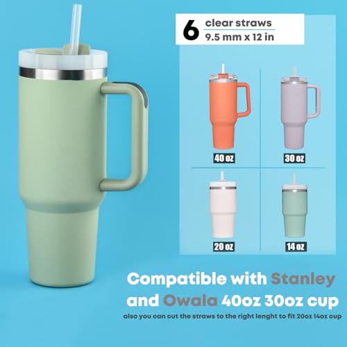 ALINK [DISHWASHER SAFE] 6 Pack Replacement Straws for Stanley 40 oz 30 oz Cup Tumbler, 12 inch Long Clear Reusable Plastic Straws with Brush for Stanley, Owala, Yeti Tumbler, BPA FREE - Image 3
