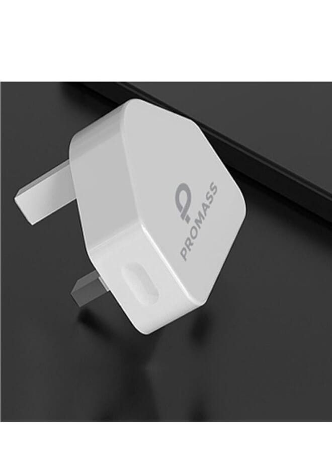 PROMASS شاحن حائطي أصلي يدعم الشحن السريع بمنفذ USB بقوة 10 وات مع كابل لايتنينج بطول 1 متر لأجهزة آيفون من بروماس، لون أبيض - Image 3