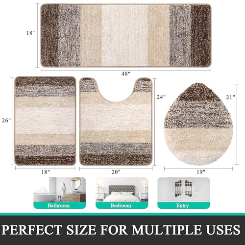 Bsmathom Bathroom Rugs Sets 4 Piece with Toilet Cover, Plush Shaggy Bath Rugs Set Non Slip Washable, Absorbent Microfiber Bath Mat with U-Shaped Contour Toilet Mat for Bathroom, Dark Coffe - Image 2