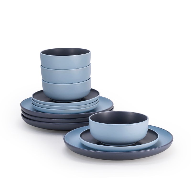 Shallow Nordic 12-Piece Dinner Set in Elegant Blue | 4 × 10.5” Dinner Plates, 4 × 7.5” Side Plates & 4 × 5.5” Deep Bowls - Image 3