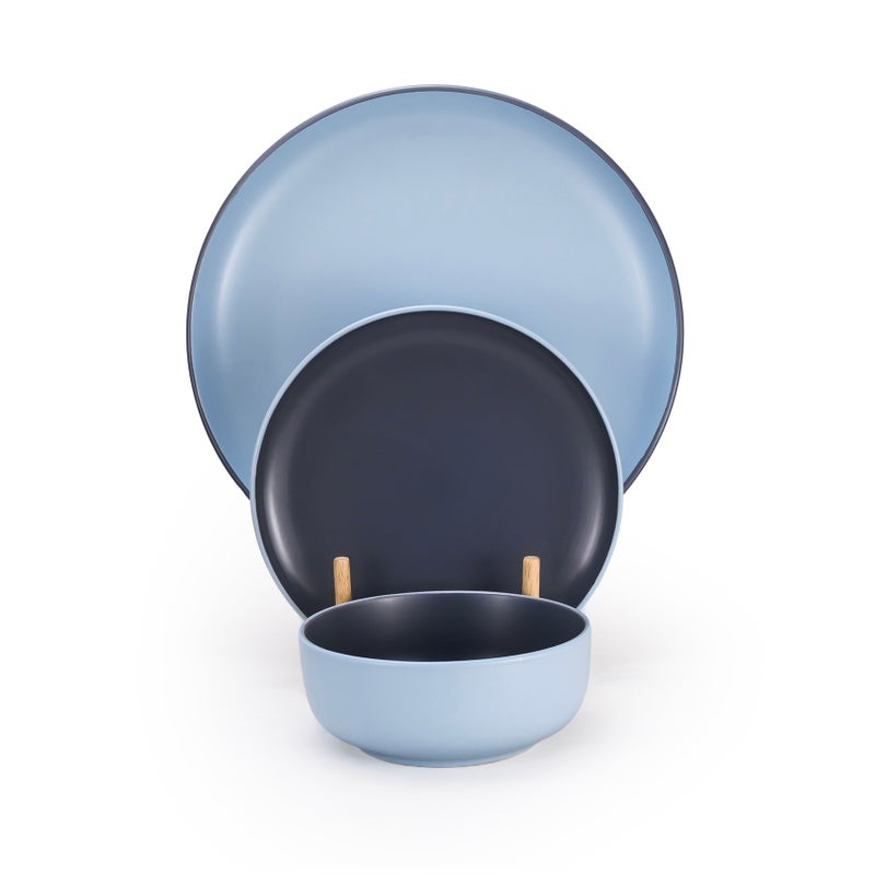 Shallow Nordic 12-Piece Dinner Set in Elegant Blue | 4 × 10.5” Dinner Plates, 4 × 7.5” Side Plates & 4 × 5.5” Deep Bowls - Image 2