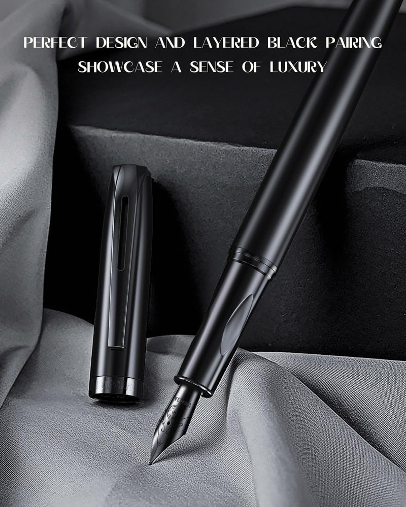 BOCIYER samurai Fountain Pen Set,Hand Polished Medium Nib,Calligraphy Nib(Bent Nib),Includes 8 Ink Cartridges,Ink Refill Converter*2 And Gift Box,Best Pen Gift Set for Men & Womenï¼ˆBlack ï¼‰ - Image 3