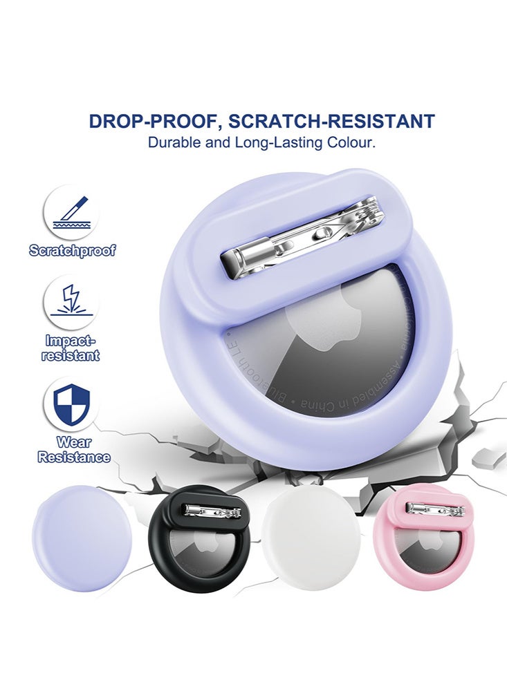 بينكو ٤ قطع من حافظات الحماية المصنوعة من السيليكون المخفي، متوافقة مع Apple AirTag مع حامل دبوس غير مرئي، ومضادة للضياع، ومناسبة للأطفال وكبار السن والأمتعة والملابس (أسود/أبيض/وردي/بنفسجي). - Image 5