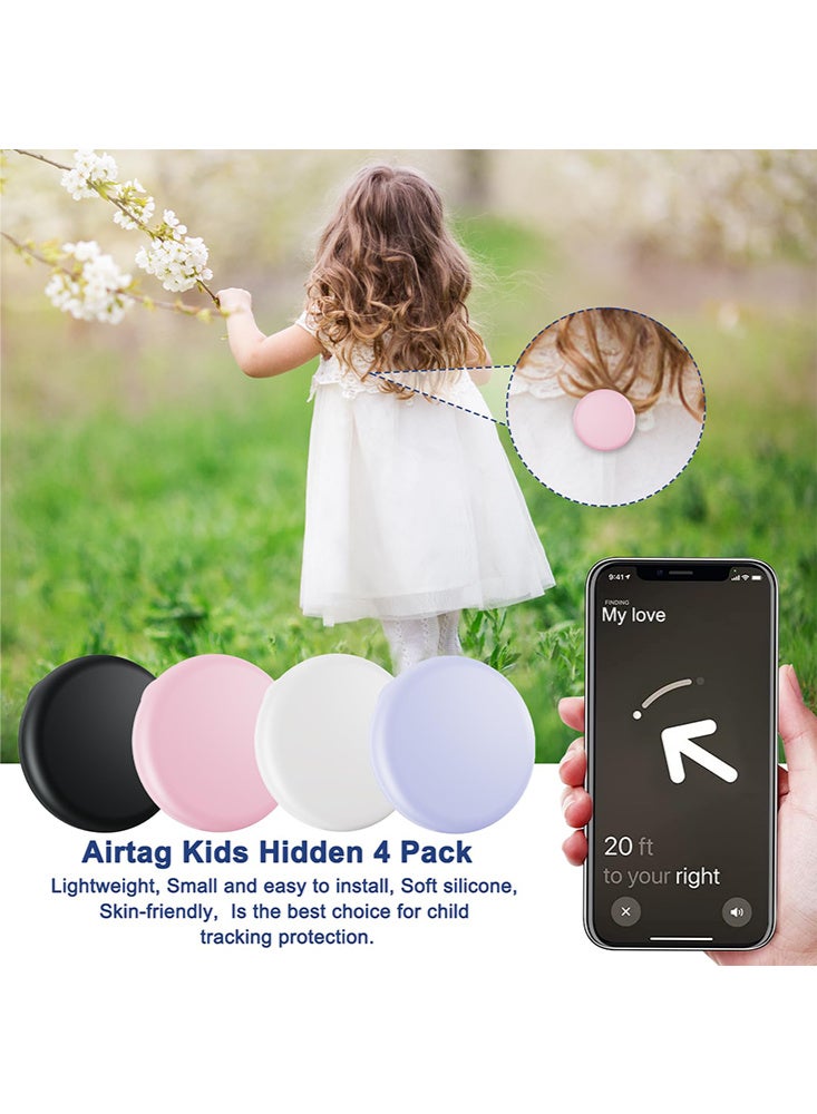 بينكو ٤ قطع من حافظات الحماية المصنوعة من السيليكون المخفي، متوافقة مع Apple AirTag مع حامل دبوس غير مرئي، ومضادة للضياع، ومناسبة للأطفال وكبار السن والأمتعة والملابس (أسود/أبيض/وردي/بنفسجي). - Image 3