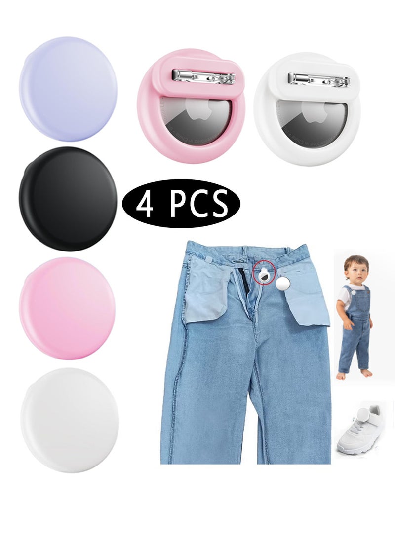 بينكو ٤ قطع من حافظات الحماية المصنوعة من السيليكون المخفي، متوافقة مع Apple AirTag مع حامل دبوس غير مرئي، ومضادة للضياع، ومناسبة للأطفال وكبار السن والأمتعة والملابس (أسود/أبيض/وردي/بنفسجي). - Image 1