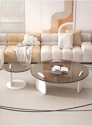 Round Glass Coffee Table Set of 2, Modern Circle Center Table with Wood Frame, Accent Nesting Coffee Tables for Living Room Small Spaces, 50+80CM, Tan - pzsku/ZD105D6C8228DBAA40441Z/45/_/1734934331/b2952640-f863-487c-bb93-002fb12a557f