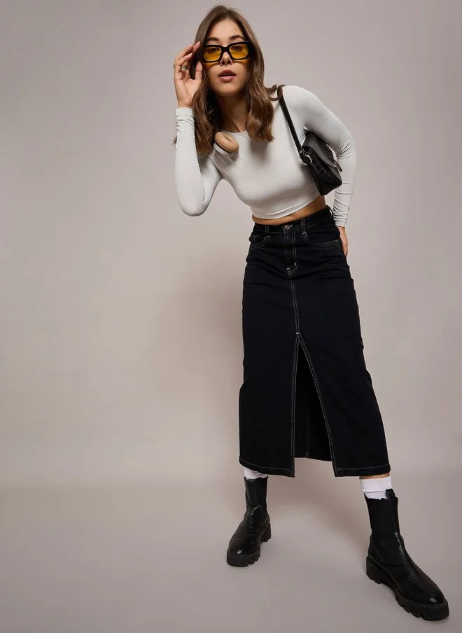 SASSAFRAS Denim A-Line Midi Skirt for Women