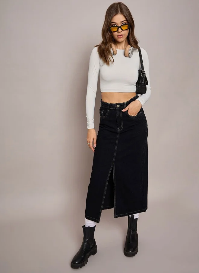 SASSAFRAS Denim A-Line Midi Skirt for Women