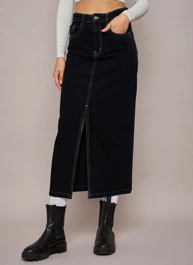 SASSAFRAS Denim A-Line Midi Skirt for Women