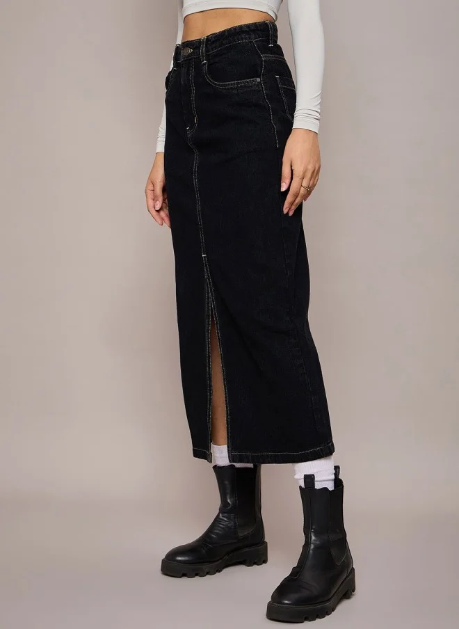 SASSAFRAS Denim A-Line Midi Skirt for Women