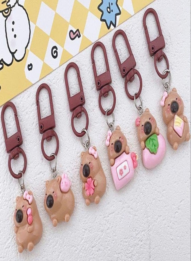 سلاسل مفاتيح على شكل حيوان الكابيبارا من جيلود، 6 قطع من سلاسل مفاتيح الكابيبارا اللطيفة باللون الوردي، هدية مثالية لحفلات أعياد الميلاد، أو لتزيين حقائب الظهر، أو حقائب اليد، أو المحافظ، أو مفاتيح السيارات، مثالية لمحبي الكابيبارا من الأطفال والبنات والطلاب والنساء - Image 3