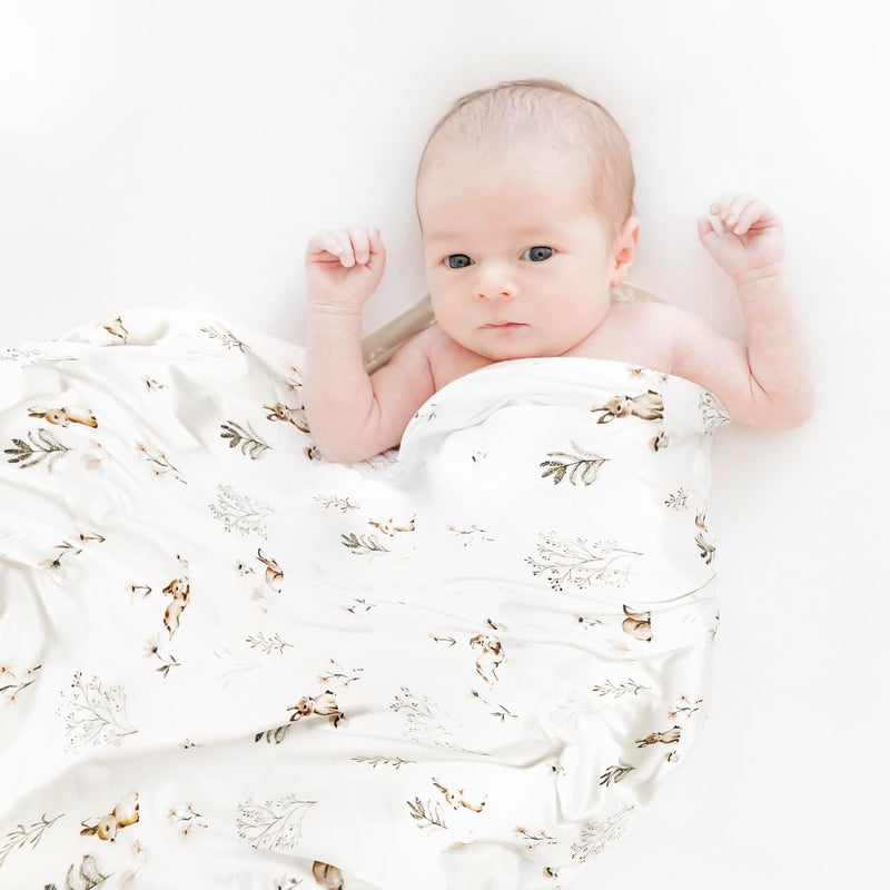 GRSSDER Baby Blankets Super Soft Stretchy Jersey Knit Swaddle Blanket for Girls and Boys, Double Layer Reversible Receiving Blankets 34 x 44, Extra Large for Swaddling, Cute Rabbit - Image 3