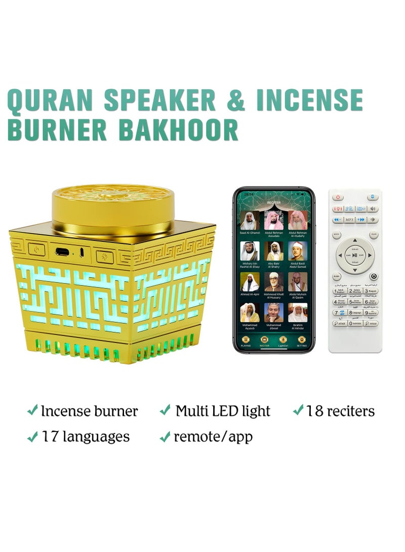BORTONY Bakhoor with Quran Speaker, Remote Control with 114 Quran Chapters Bluetooth Speaker Mini Incense Burner Bakhoor with Multicolor Changing Night Light MP3 Music Player with 18 Reciters and 17 Translati - Image 2
