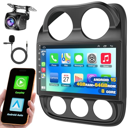 Adapter-Universe [4+64G] Android 13 Car Stereo for Jeep Compass Patriot 2010-2016 Support Wireless Carplay&Android Auto, 10.1 inch IPS Touchscreen Patriot Radio with GPS, WiFi, Bluetooth FM Radio - Image 1