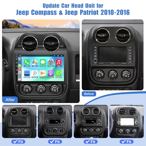 Adapter-Universe [4+64G] Android 13 Car Stereo for Jeep Compass Patriot 2010-2016 Support Wireless Carplay&Android Auto, 10.1 inch IPS Touchscreen Patriot Radio with GPS, WiFi, Bluetooth FM Radio - Image 2
