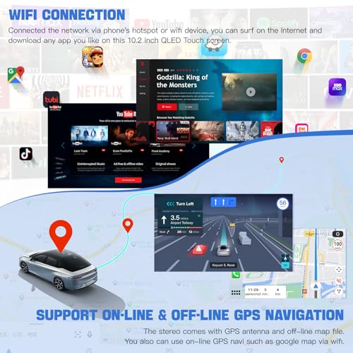 Adapter-Universe [4+64G] Android 13 Car Stereo for Jeep Compass Patriot 2010-2016 Support Wireless Carplay&Android Auto, 10.1 inch IPS Touchscreen Patriot Radio with GPS, WiFi, Bluetooth FM Radio - Image 4