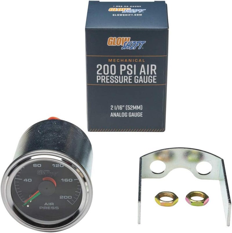GLOWSHIFT 200 PSI Mechanical Dual Analog Air Pressure Gauge for Air Ride Suspension Systems - Black Dial - White LED Backlit - Clear Lens - Red & Green Needles - 2-1/16" 52mm - Image 4