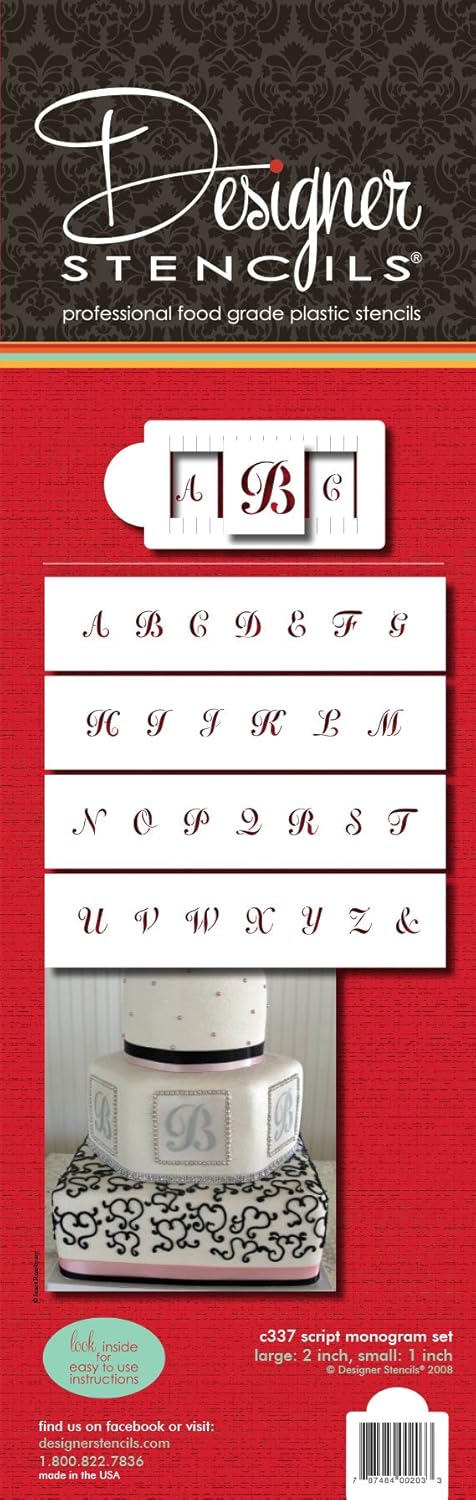 Designer Stencils C337 Script Monogram Set Cake Stencils, Beige/semi-transparent - Image 1