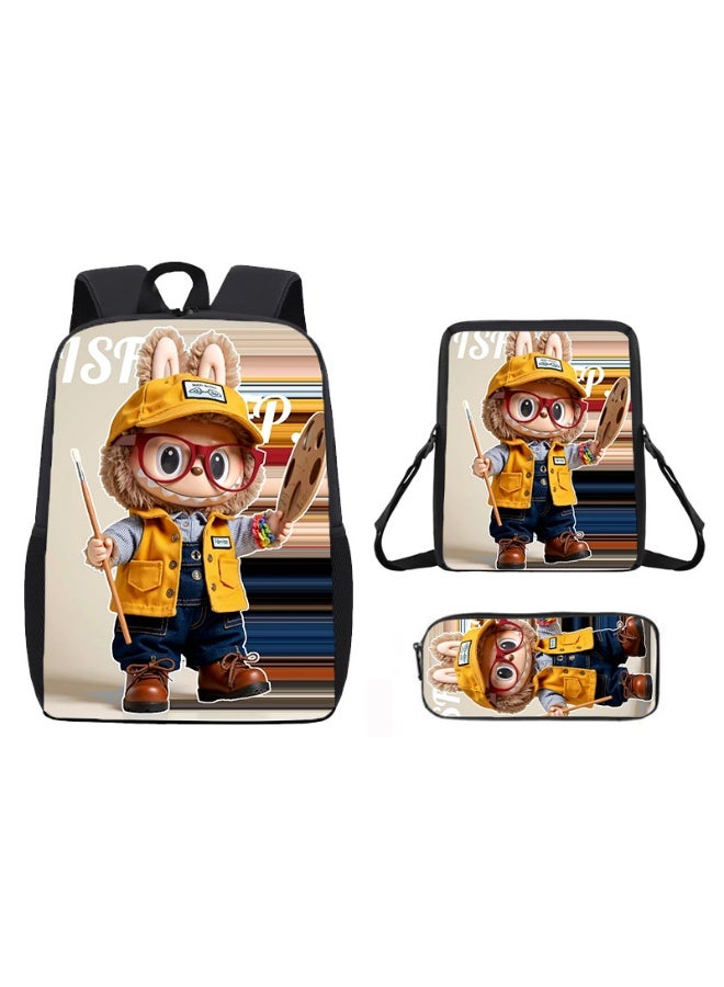 Lightweight elementary school schoolbag Labubu cute printing cartoon animation children's backpack pencil case satchel three-piece set