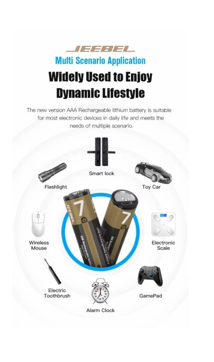 Jeebel AAA lithium batteries, rechargeable up to 1200 times – USB-C, 800mWh capacity - Image 2