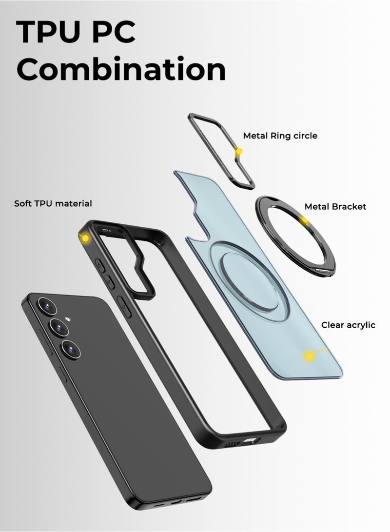 glassology Samsung Galaxy S25 FE 360° Rotating Ring Stand MagSafe Case – Black Shockproof Kickstand Magnetic Mount Compatible - Image 2