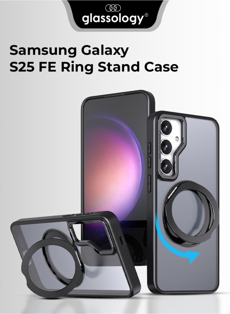 glassology Samsung Galaxy S25 FE 360° Rotating Ring Stand MagSafe Case – Black Shockproof Kickstand Magnetic Mount Compatible - Image 1