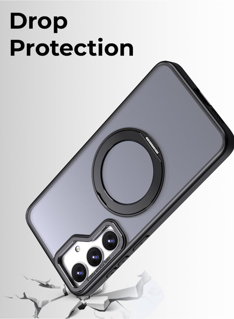 glassology Samsung Galaxy S25 FE 360° Rotating Ring Stand MagSafe Case – Black Shockproof Kickstand Magnetic Mount Compatible - Image 3