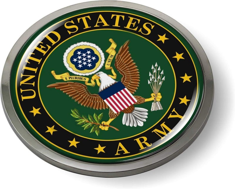 BestLicensePlateFrames أفضل إطارات لوحات الترخيص US Army 3D شعار سيارة بارز ملصق كروم معدني دائري - Image 1