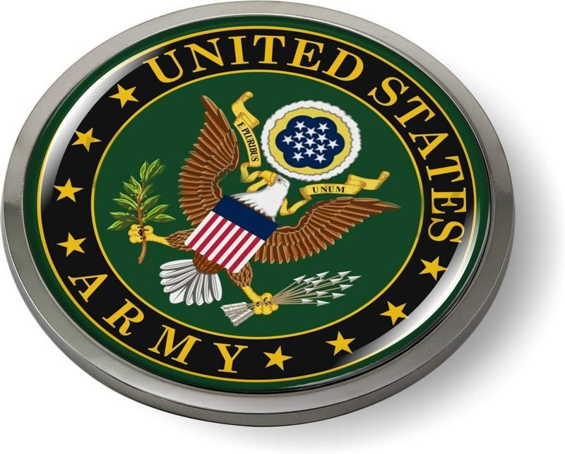 BestLicensePlateFrames أفضل إطارات لوحات الترخيص US Army 3D شعار سيارة بارز ملصق كروم معدني دائري - Image 3