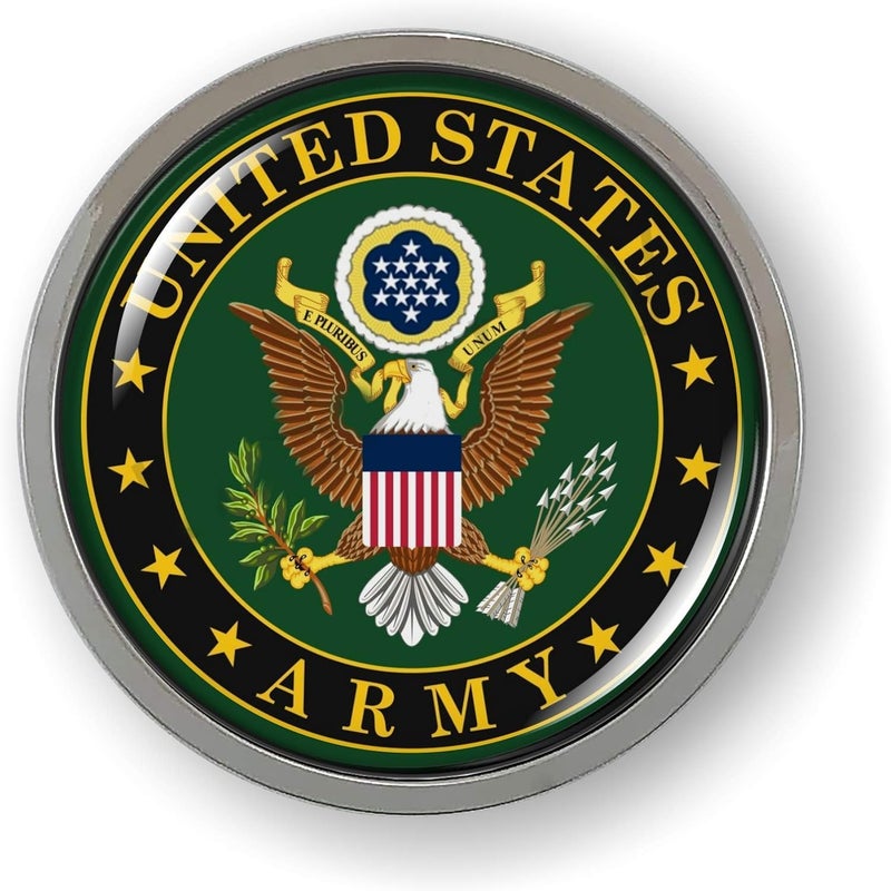 BestLicensePlateFrames أفضل إطارات لوحات الترخيص US Army 3D شعار سيارة بارز ملصق كروم معدني دائري - Image 2