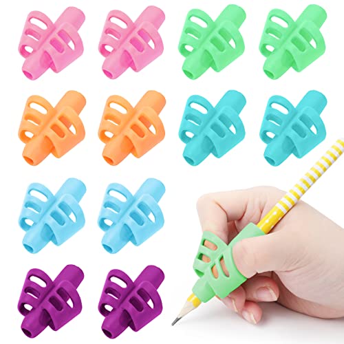 BUSHIBU Pencil Grips for Kids Handwriting, 12 Pcs Toddler Pencil Grippers, Pen Grips Trainer for Beginners Preschoolers Kindergarten Children - Image 1