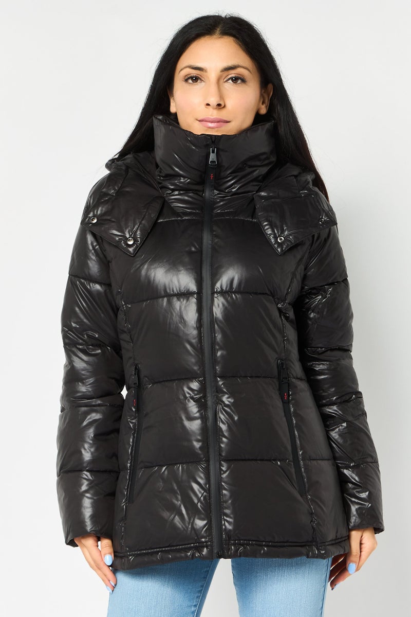 Kenneth Cole Women Brand Logo Puffer Jacket, Black - Image 1