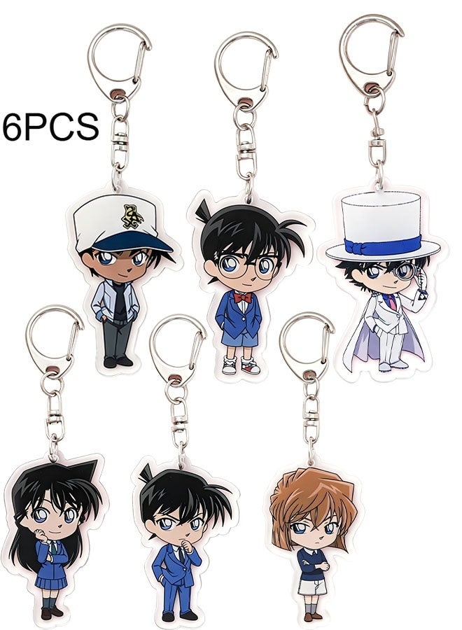 Happy D 6-piece set of Detective Conan keychains: Conan Edogawa, Heiji Hattori, Ran Mouri, Shinichi Kudo, and Ai Haibara - Image 1